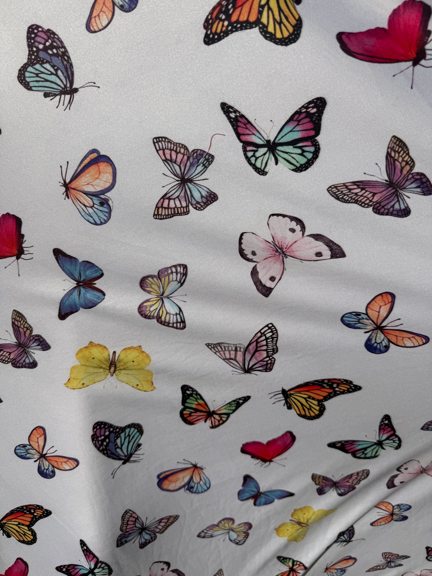 White Multi Color Butterfly Print Polyester Spandex Knit "Wings Unite"