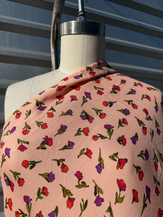 Pink Purple Floral Print Rayon Crepe Woven "Sweet Baby Jane"