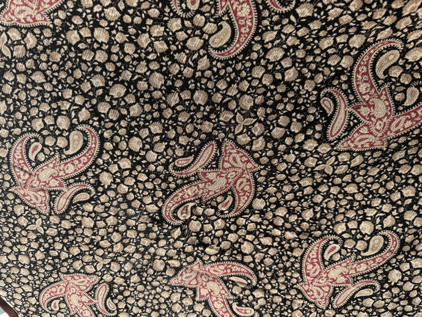 Black Beige Burgundy Paisley Print Rayon Crepe Woven "Annie Arizona"