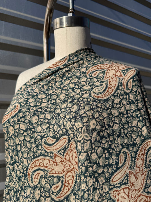 Green Cream Paisley Print Rayon Crepe Woven "Montana Martha"