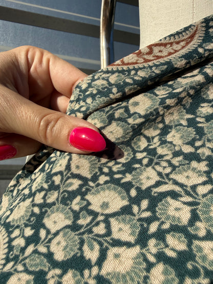 Green Cream Paisley Print Rayon Crepe Woven "Montana Martha"