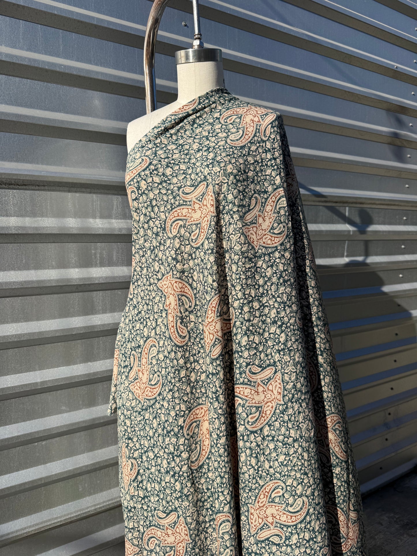 Green Cream Paisley Print Rayon Crepe Woven "Montana Martha"