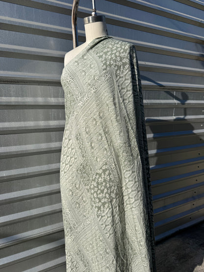 Sage Green White Paisley Print Rayon Crepe Woven "Sage Meadow"