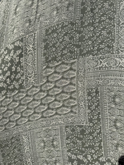 Sage Green White Paisley Print Rayon Crepe Woven "Sage Meadow"