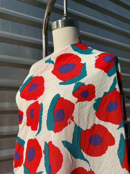 White Red Purple Abstract Floral Print Rayon Fille Woven "Summer Marcy"