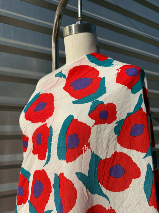 White Red Purple Abstract Floral Print Rayon Fille Woven "Summer Marcy"