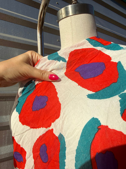 White Red Purple Abstract Floral Print Rayon Fille Woven "Summer Marcy"