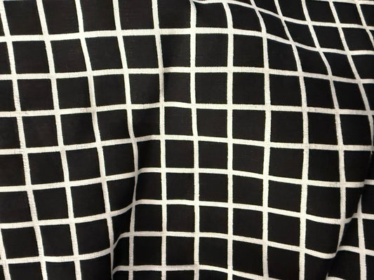 Black White Grid Square Print Rayon Crepe Woven "Grid Screen"