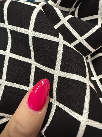 Black White Grid Square Print Rayon Crepe Woven "Grid Screen"
