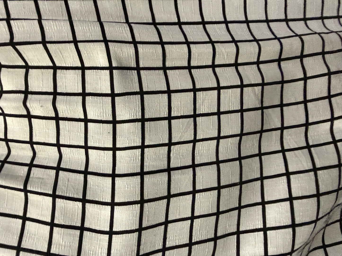 White Black Grid Square Print Rayon Crepe Woven "Plotting Grid"