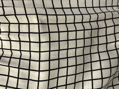 White Black Grid Square Print Rayon Crepe Woven "Plotting Grid"