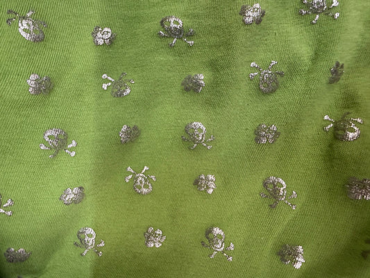 Lime Green Silver Skull Print Cotton Spandex Jersey Knit “Me Silver"