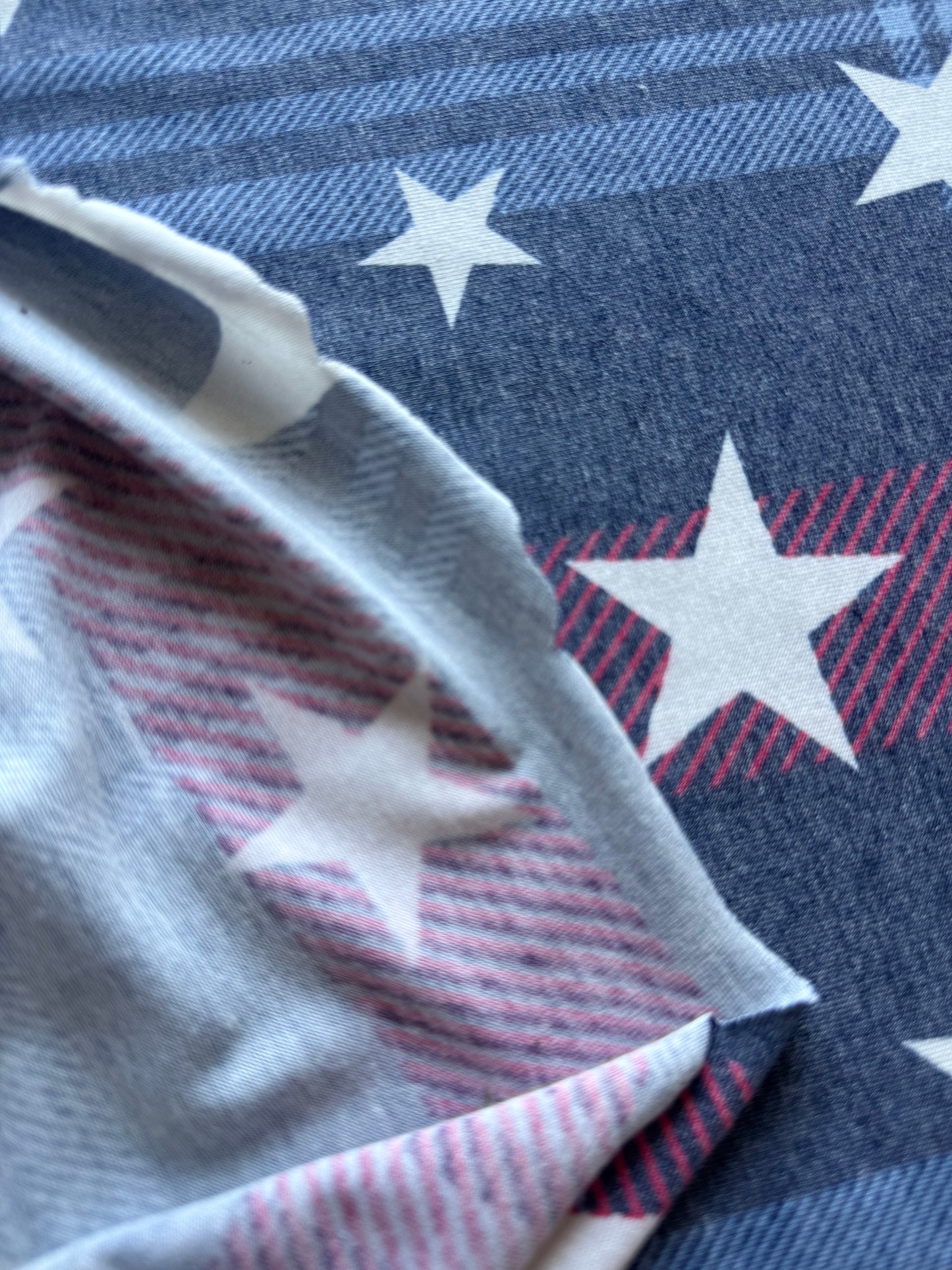 Blue Red White Plaid Star Print Rayon Spandex  Jersey Knit "July Picnic"