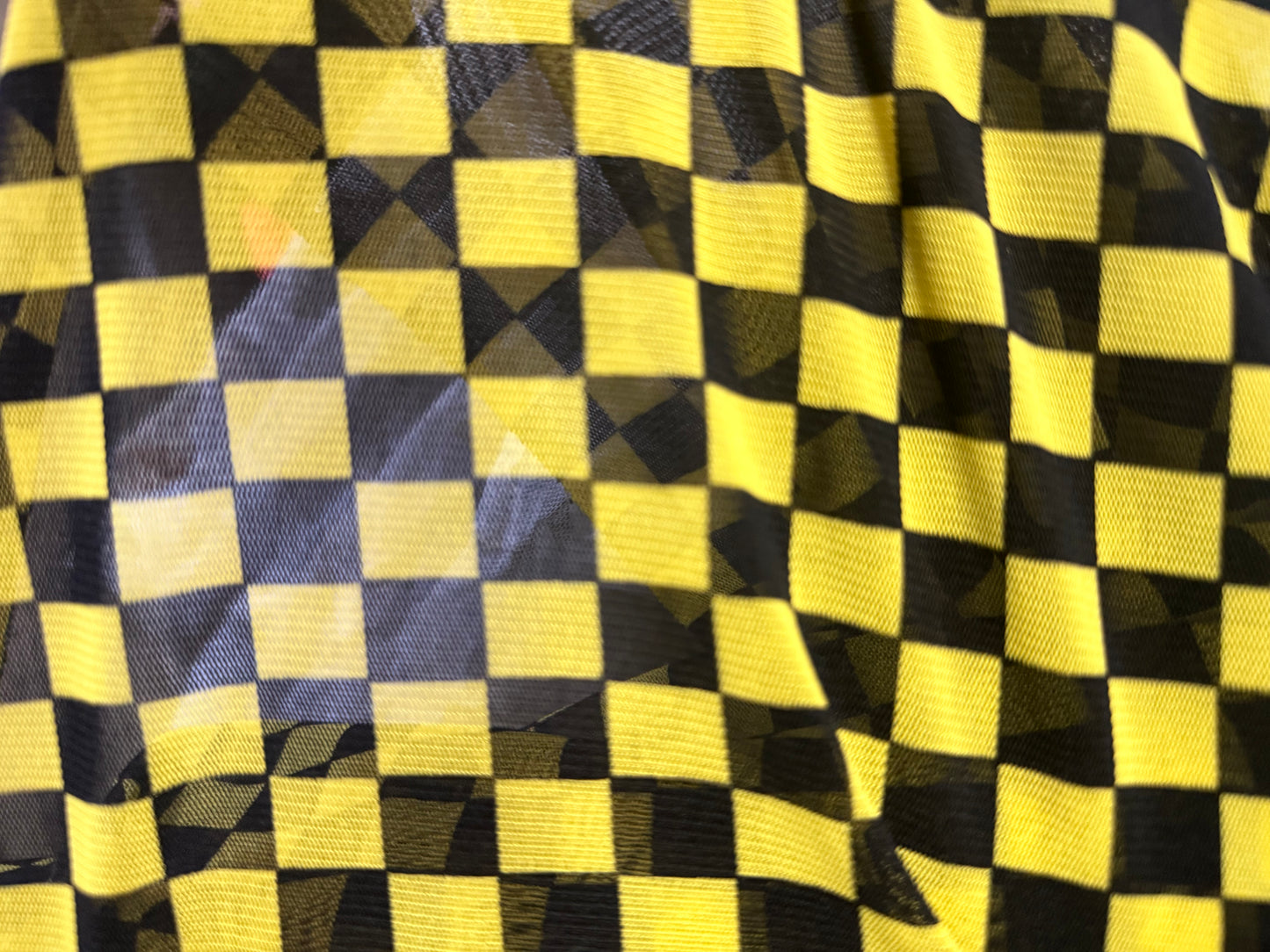 Black Yellow Checker Print Micro Mesh Knit "Fast Lane"