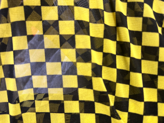 Black Yellow Checker Print Micro Mesh Knit "Fast Lane"