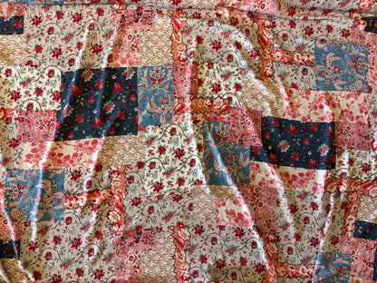 Blue Pink Floral Paisley Patchwork Print Rayon Crepe Woven "Morgan"