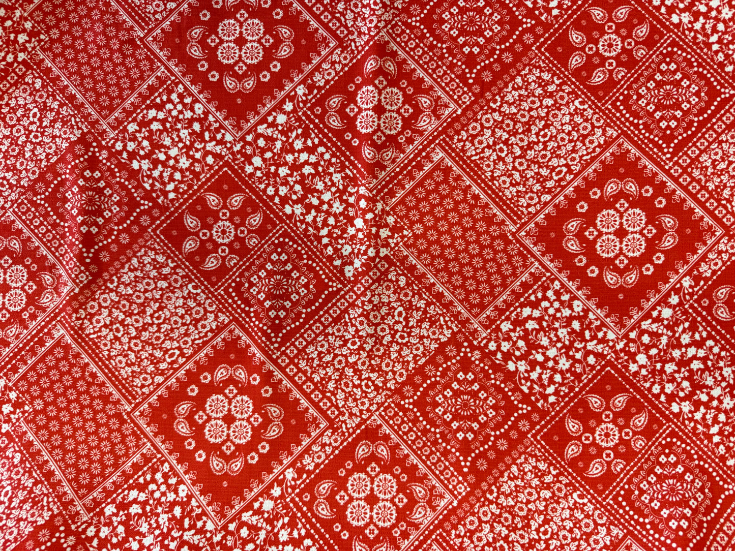 Red White Paisley Bandana Print Polyester Woven "Carter Cutie"