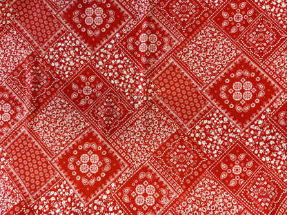 Red White Paisley Bandana Print Polyester Woven "Carter Cutie"
