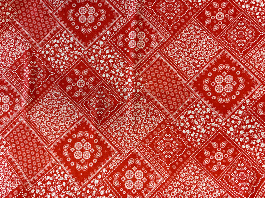 Red White Paisley Bandana Print Polyester Woven "Carter Cutie"