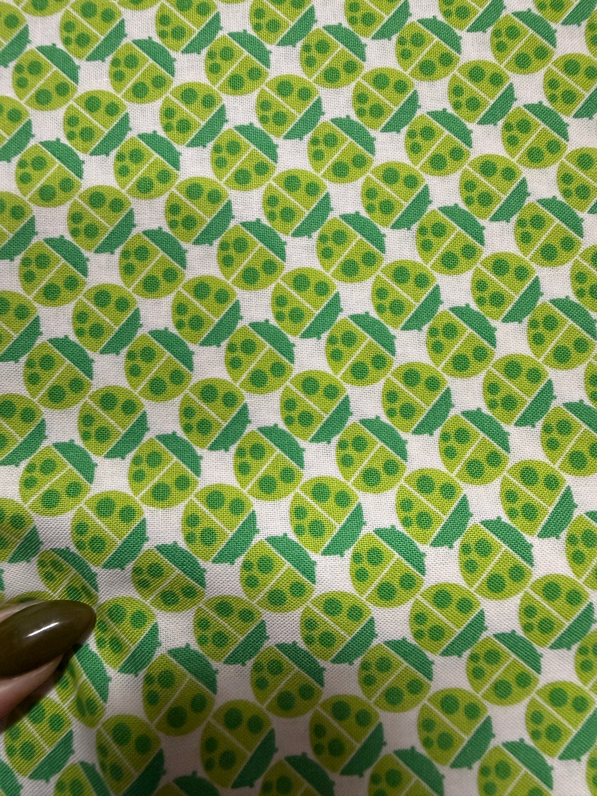 Lime Green White Ladybug Quilt Cotton "Little Ladies”