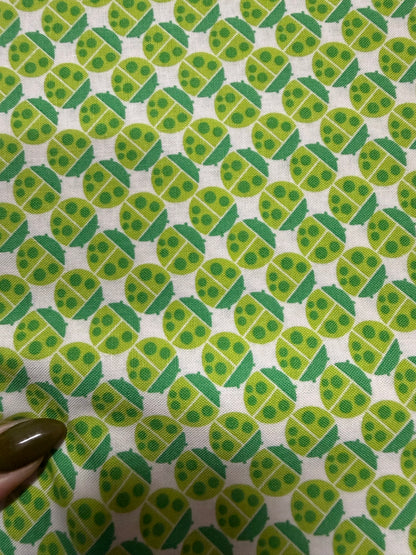 Lime Green White Ladybug Quilt Cotton "Little Ladies”