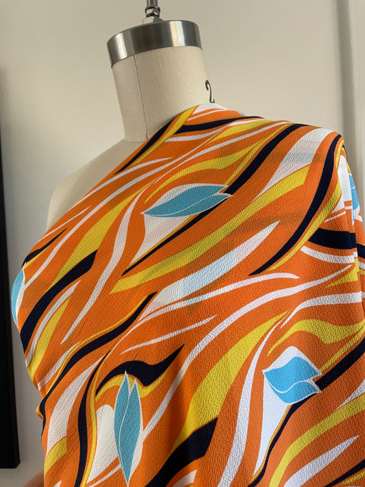 Orange Blue Swirl Deco Swim Coverup Resort Polyester Crepe "Deco on Deck"