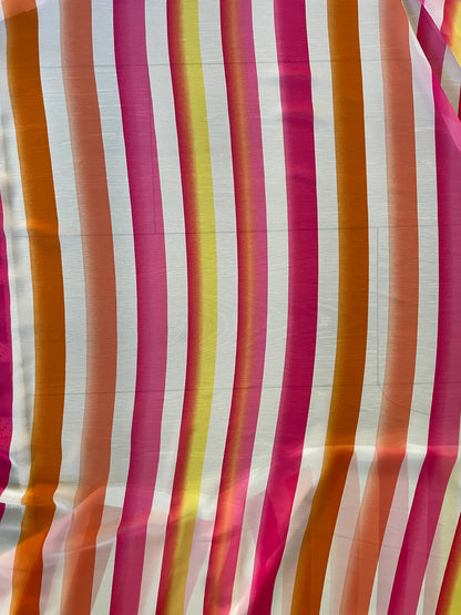 Pink Orange White Stripe Sunset Polyester Chiffon "Raspberry Sun"