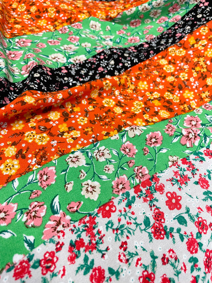 Bright Multi Stripe Floral Boho Retro Rayon Crepe " Grandmas Favorite"