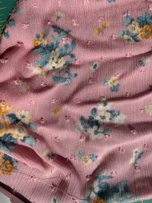 Pink Clip Dot Floral Soft Rayon Crepe Cottage Core Grunge "Little Peony Rose"