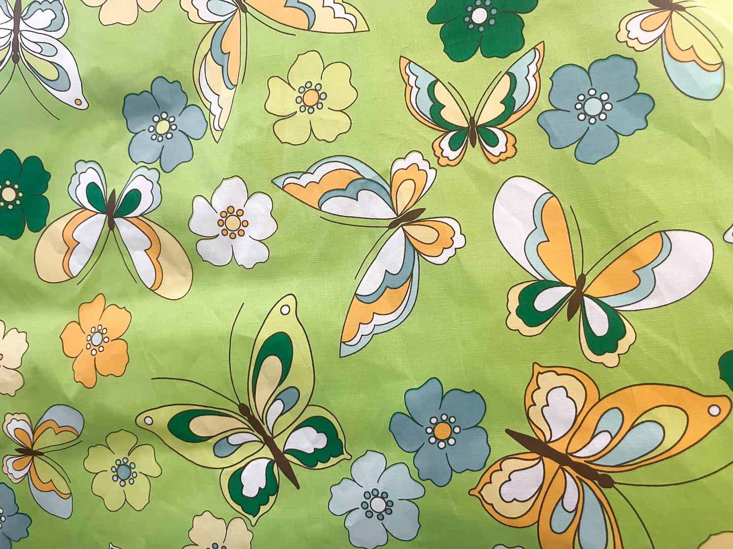 Lime Yellow Butterfly Cotton Spandex Poplin Woven "Spring Meadow"