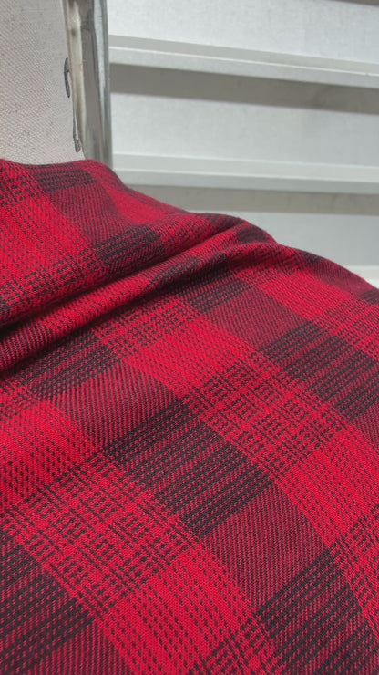 Red Black Plaid Rayon Challis Woven "Jacky"