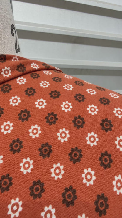 Rust Brown Gold Floral Dot Print Polyester Spandex Knit "Grand Canyon Trip"