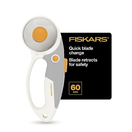 Fiskars 60mm Rotary Cutter for Fabric - Titanium Rotary Cutter Blade - Craft Supplies - Crafts, Sewing, and Quilting Projects - White