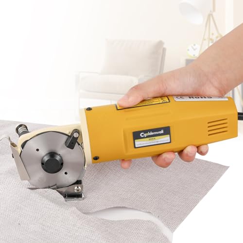 CGOLDENWALL Electric Rotary Fabric Cutter, Multi-layer Electric Fabric Scissors with 1"Cutting Thickness, for Cloth Fabric Leather and Carpet, Comes with Replacement Blades, Sharpening Stones 110V