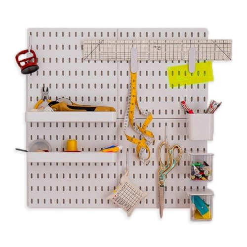 Madam Sew Peg Board Starter Set | Wall Organization for Crafts, Sewing Tools and Office Supplies | Storage for Craft Room | Large 22”x22” White Customizable Pegboard with Accessories