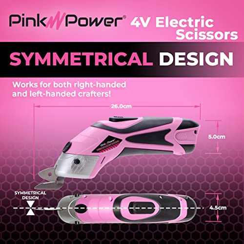 Pink Power Electric Fabric Scissors Box Cutter for Crafts, Sewing, Cardboard, Carpet, & Scrapbooking - Automatic Cordless Heavy Duty Professional Shears Cutting Tool