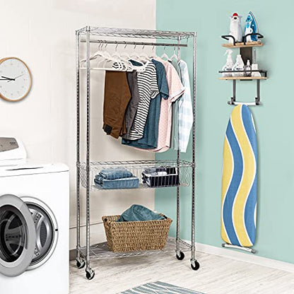 VINAEMO Ironing Board Hanger Wall Mount, 2-Layer Iron and Ironing Board Holder, Laundry Room Shelves Solid Wood with Removable Hooks Home Organization and Storage