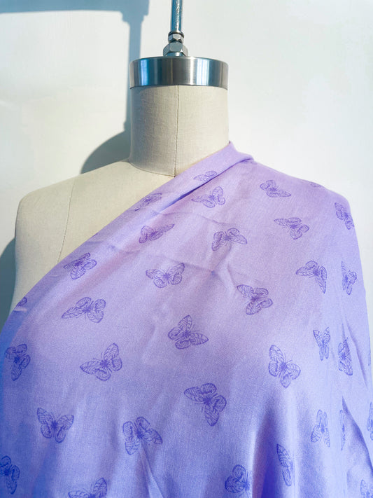 Purple Lavender Butterfly Retro Spring Print Rayon Challis "Butterfly Dreams"